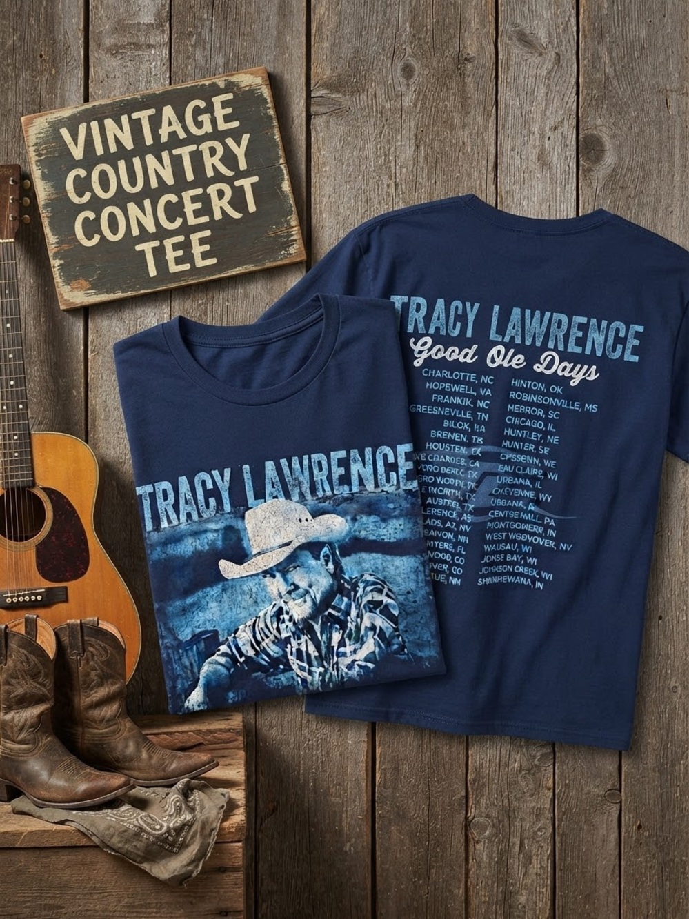Vintage Tracy Lawrence Good Ole Days Tour Concert T-Shirt Navy Blue Size Medium